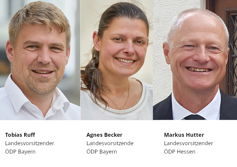Tobias Ruff und Agnes Becker, Landesvorsitzende der ÖDP Bayern sowie Markus Hutter, Landesvorsitzender der ÖDP Hessen