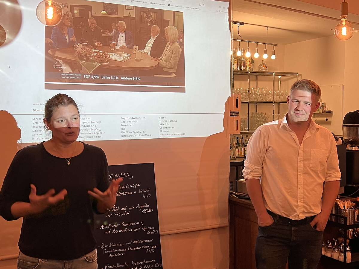 Agnes Becker und Tobias Ruff bei der Wahlparty im kleinen Rahmen am 08.10.2023 in München